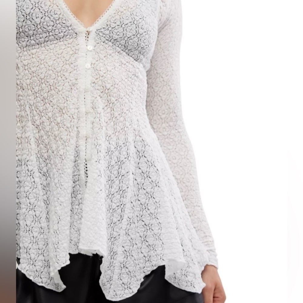 Free People Sheer Lace Button-Front Top – Ivory | Size M | NWT - Picture 4 of 10
